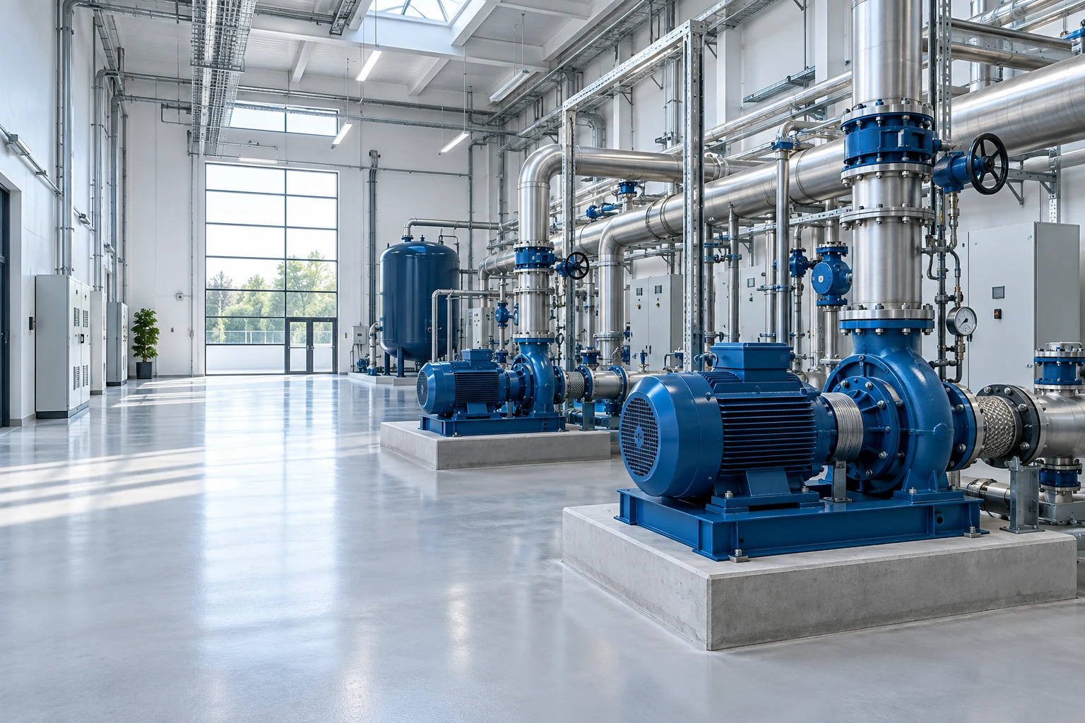 Imagen ilustrativa de una instalación industrial con bombas, motores y tuberías